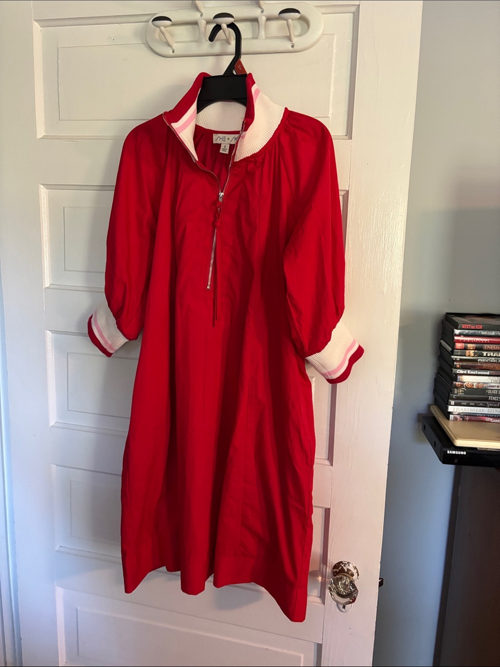 Red Half-Zip A-Line Dress